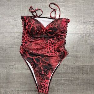 Red Animal Print One Piece Swimsuit